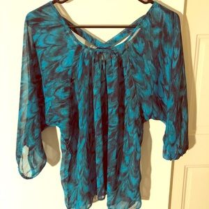 Express 3/4 sleeved turquoise printed top XS